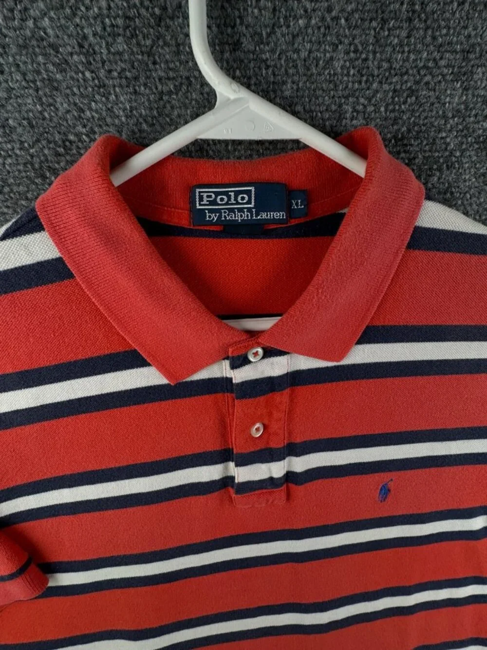 Polo Ralph Lauren Striped Short Sleeve Polo Shirt XL Knit Orange Blue Adult Men